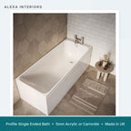 Alexa Profile Single Ended Bath - 5mm Acrylic or Carronite - Made in UK