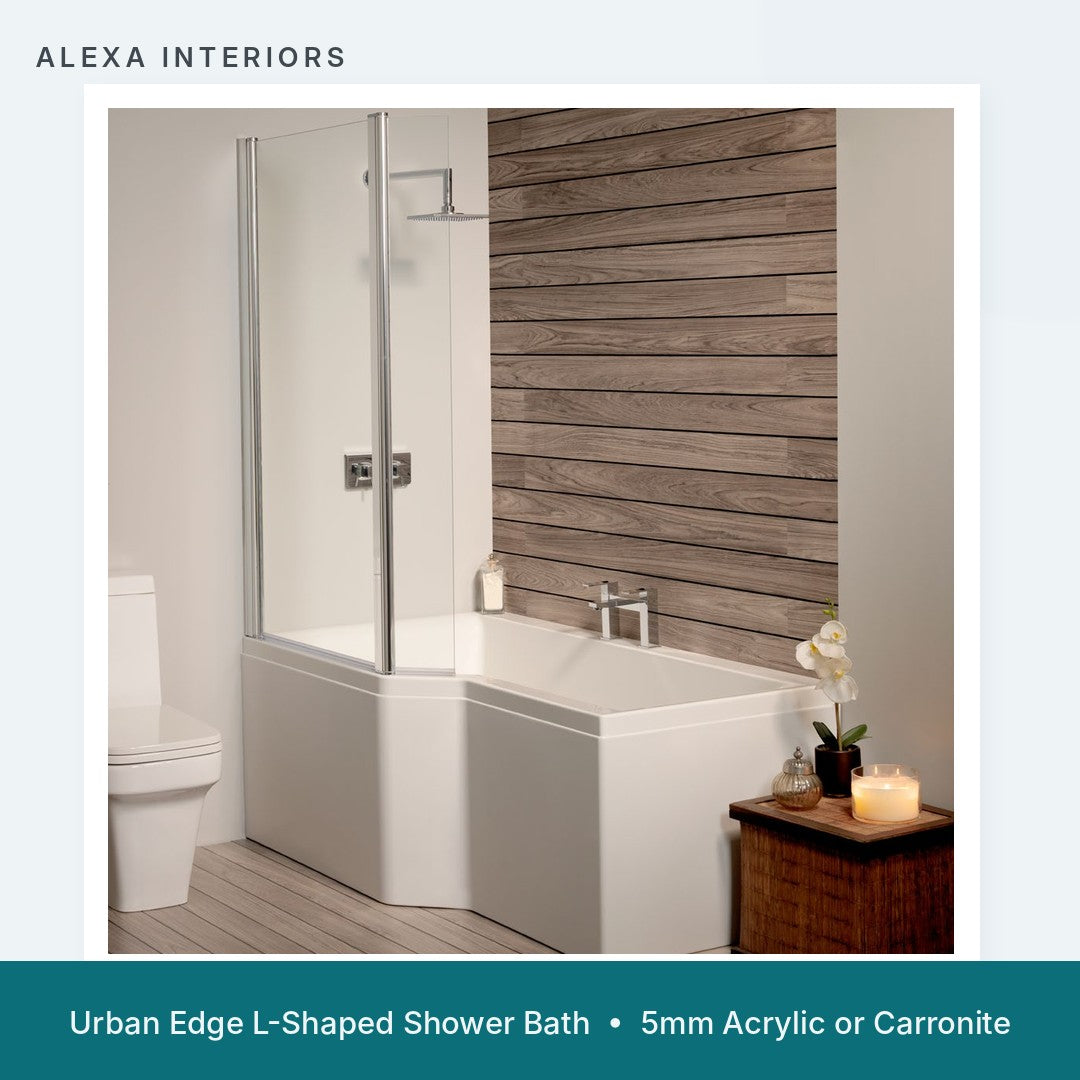 Alexa Urban Edge L-Shaped Shower Bath - 5mm Acrylic or Carronite - Made in UK