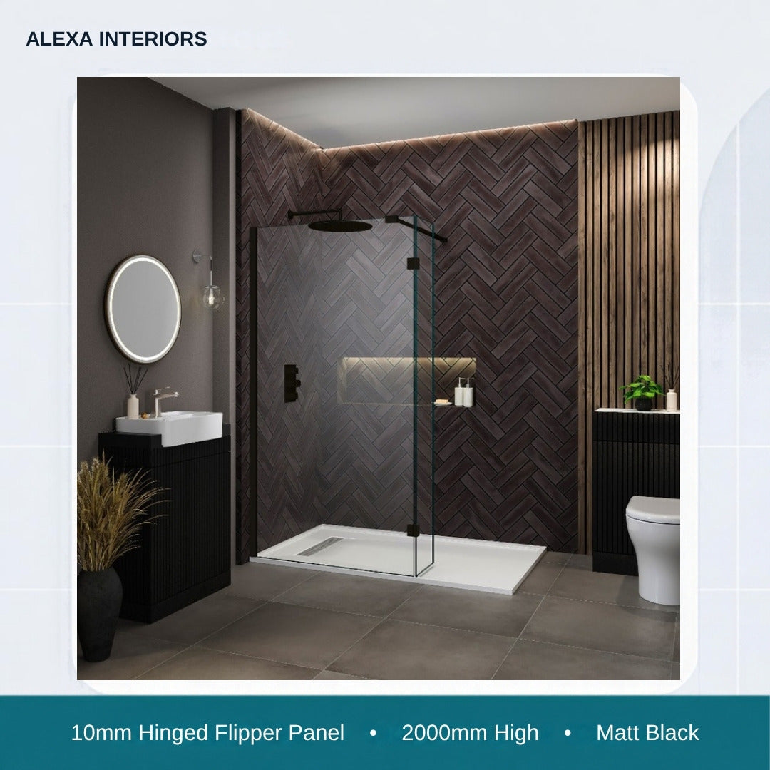 Alexa 10mm Hinged Flipper Panel - 2000mm High - Matt Black