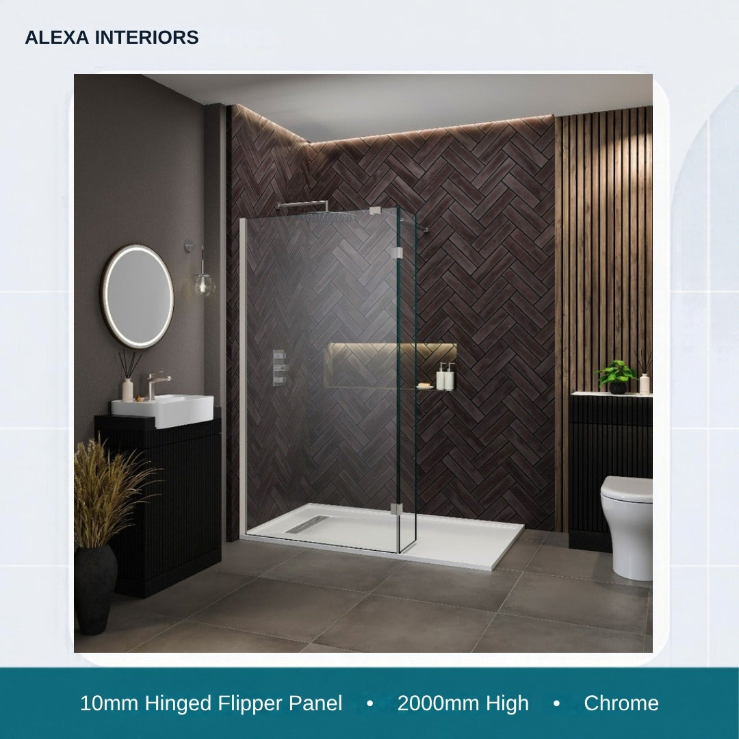 Alexa 10mm Hinged Flipper Panel - 2000mm High - Chrome