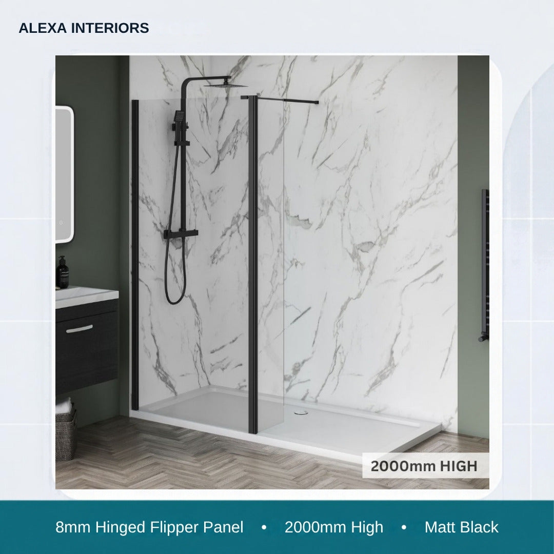 Alexa 8mm Hinged Flipper Panel - 2000mm High - Matt Black