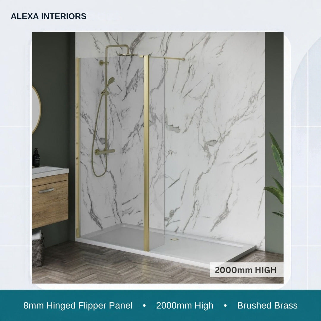 Alexa 8mm Hinged Flipper Panel - 2000mm High - Brushed Brass