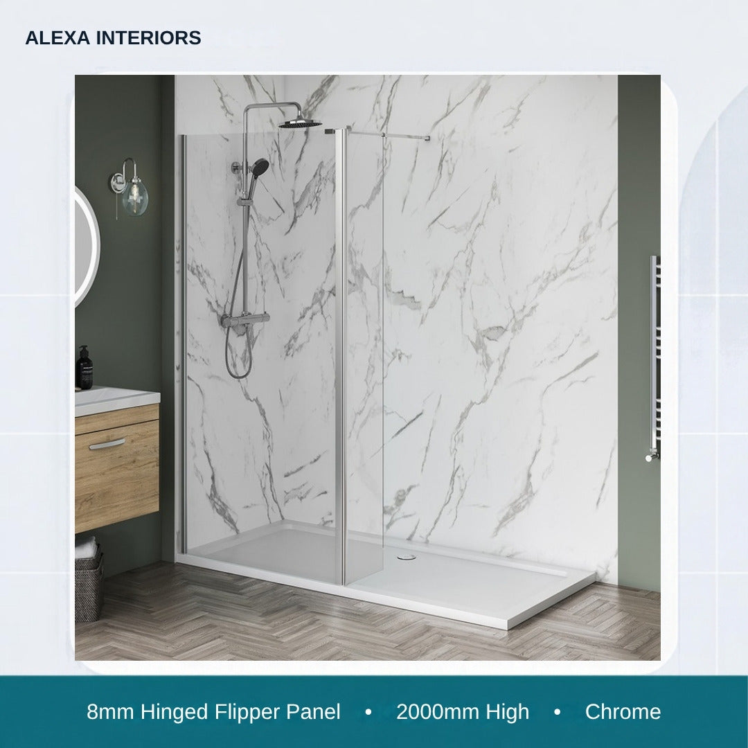 Alexa 8mm Hinged Flipper Panel - 2000mm High - Chrome