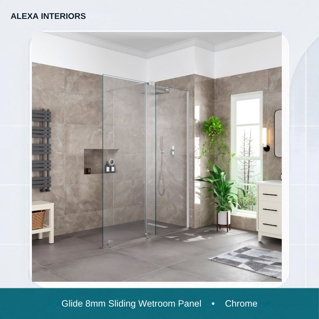 Alexa Glide 8mm Sliding Wetroom Panel - Chrome