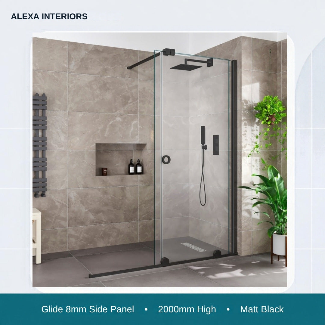 Alexa Glide 8mm Side Panel - 2000mm High - Matt Black