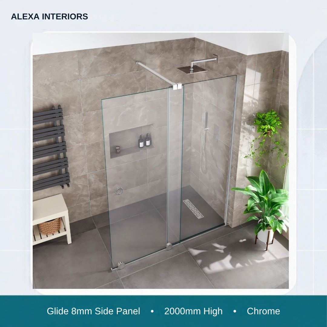 Alexa Glide 8mm Side Panel - 2000mm High - Chrome