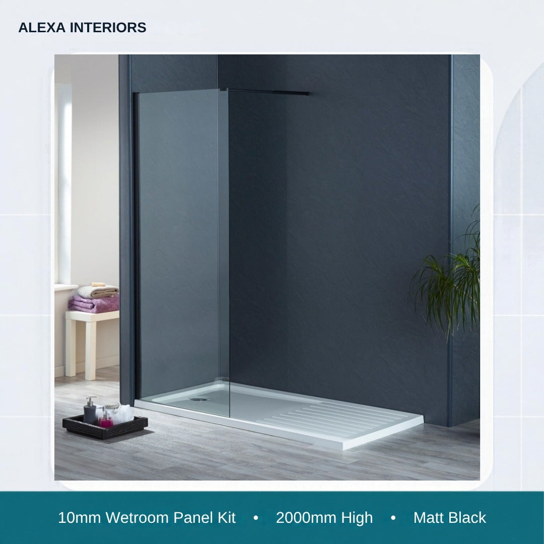 Alexa 10mm Wetroom Panel Kit - 2000mm High - Matt Black