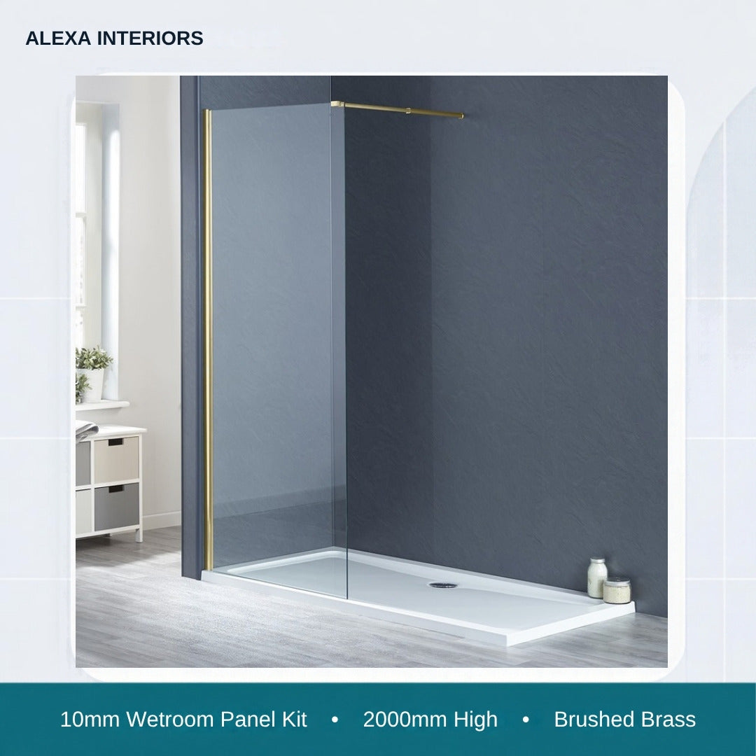 Alexa 10mm Wetroom Panel Kit - 2000mm High - Brushed Brass