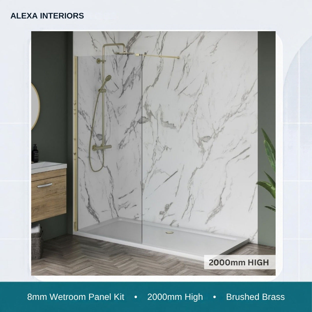 Alexa 8mm Wetroom Panel Kit - 2000mm High - Brushed Brass