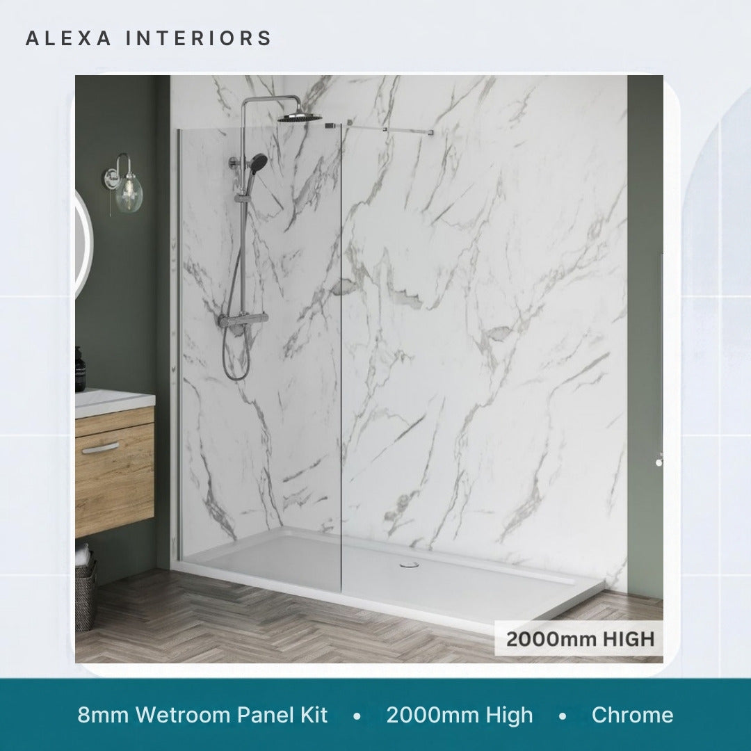 Alexa 8mm Wetroom Panel Kit - 2000mm High - Chrome