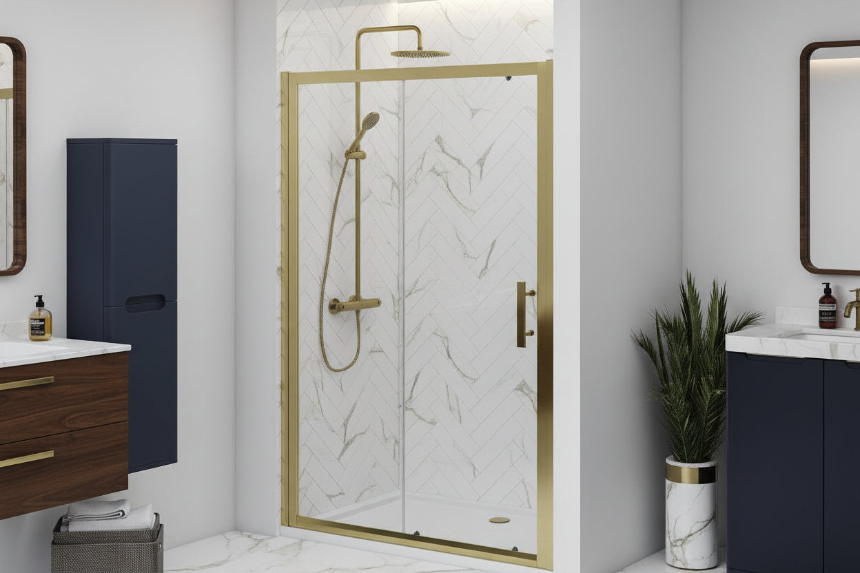 1200 mm ALEXA Sliding Door Alexa  Shower Enclosure Polished Brushed Brass