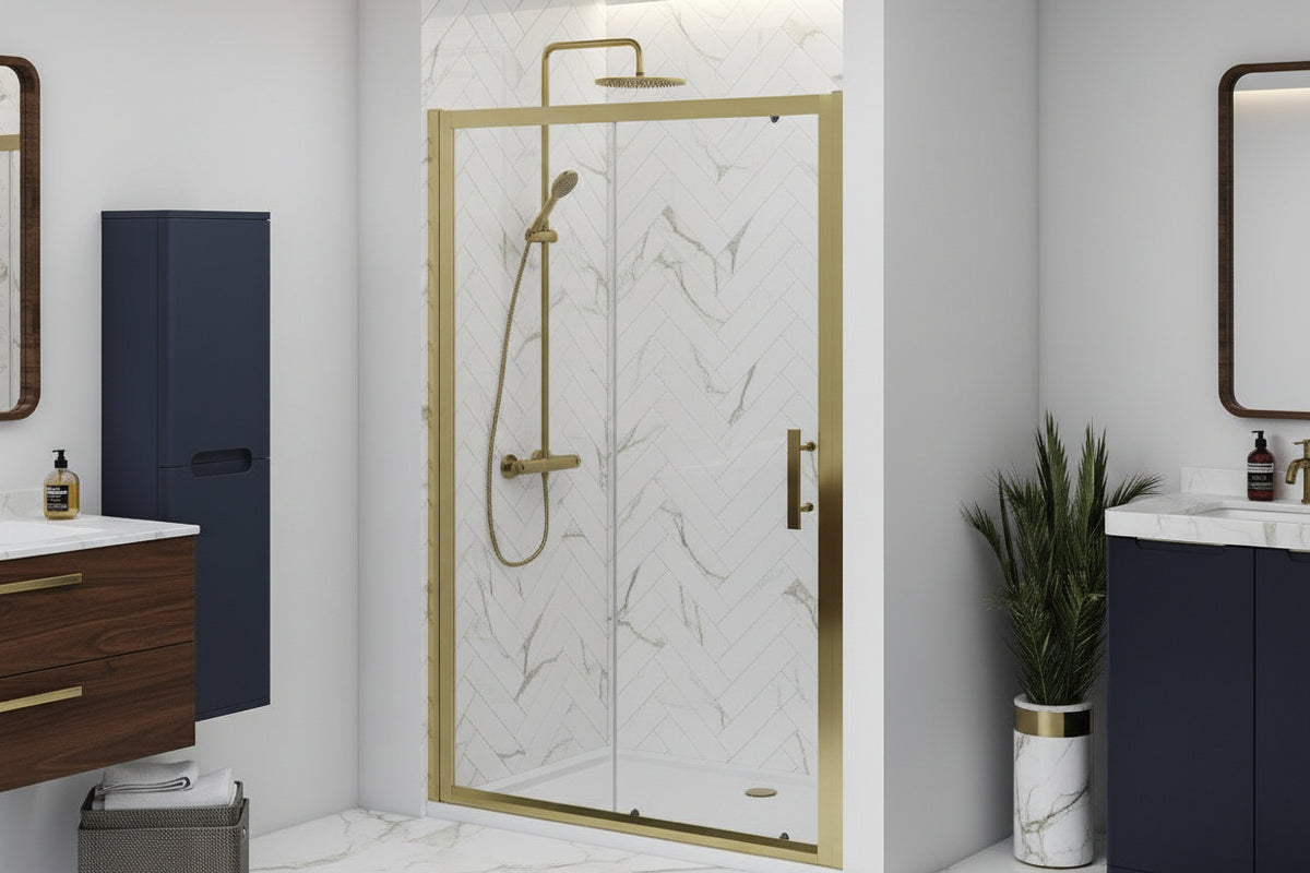 1200 mm ALEXA Sliding Door Alexa Shower Enclosure Polished Brushed Brass