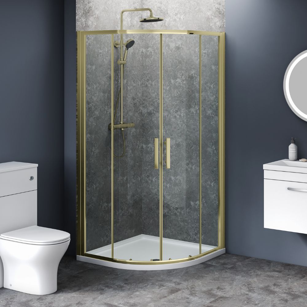 Alexa 6mm Brushed Brass Quadrant Shower Enclosure 900mm x 900mm x 1900mm High