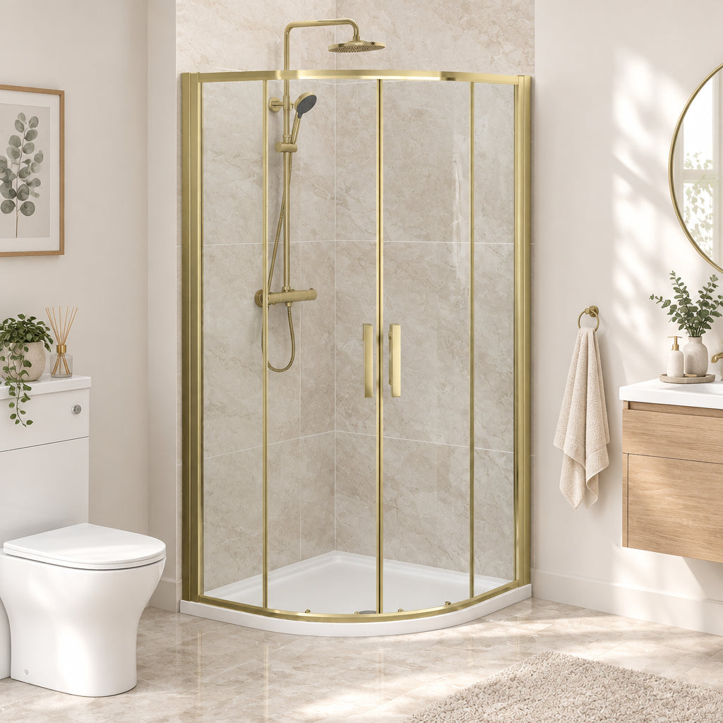 Alexa 6mm Brushed Brass Quadrant Shower Enclosure 900mm x 900mm x 1900mm High