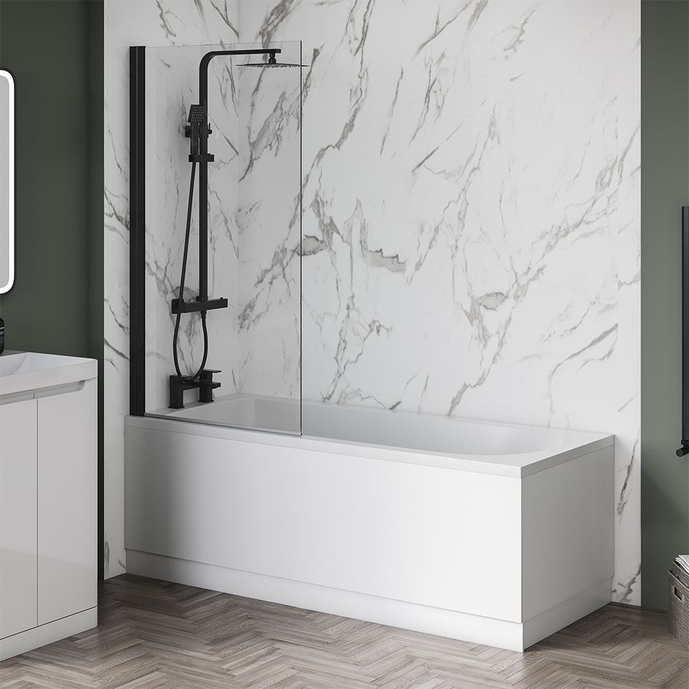 1400mm x 800mm Black Matt Bath Screen