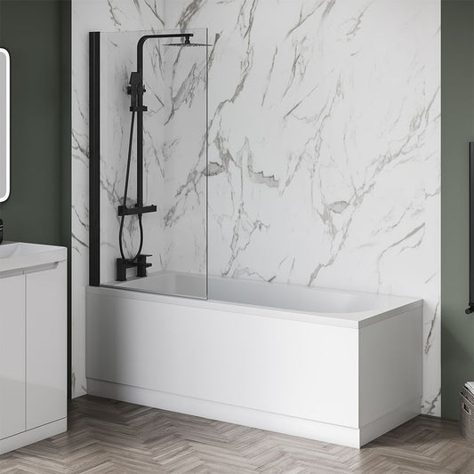 1400mm x 800mm Black Matt  Bath Screen
