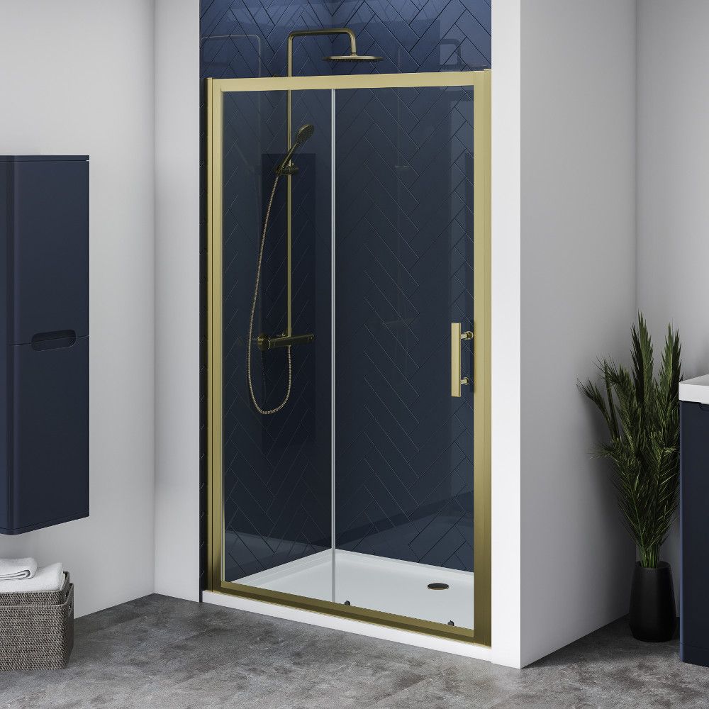 Alexa Brushed Brass 6mm Single Sliding Shower Door 1100mm x 1900mm High