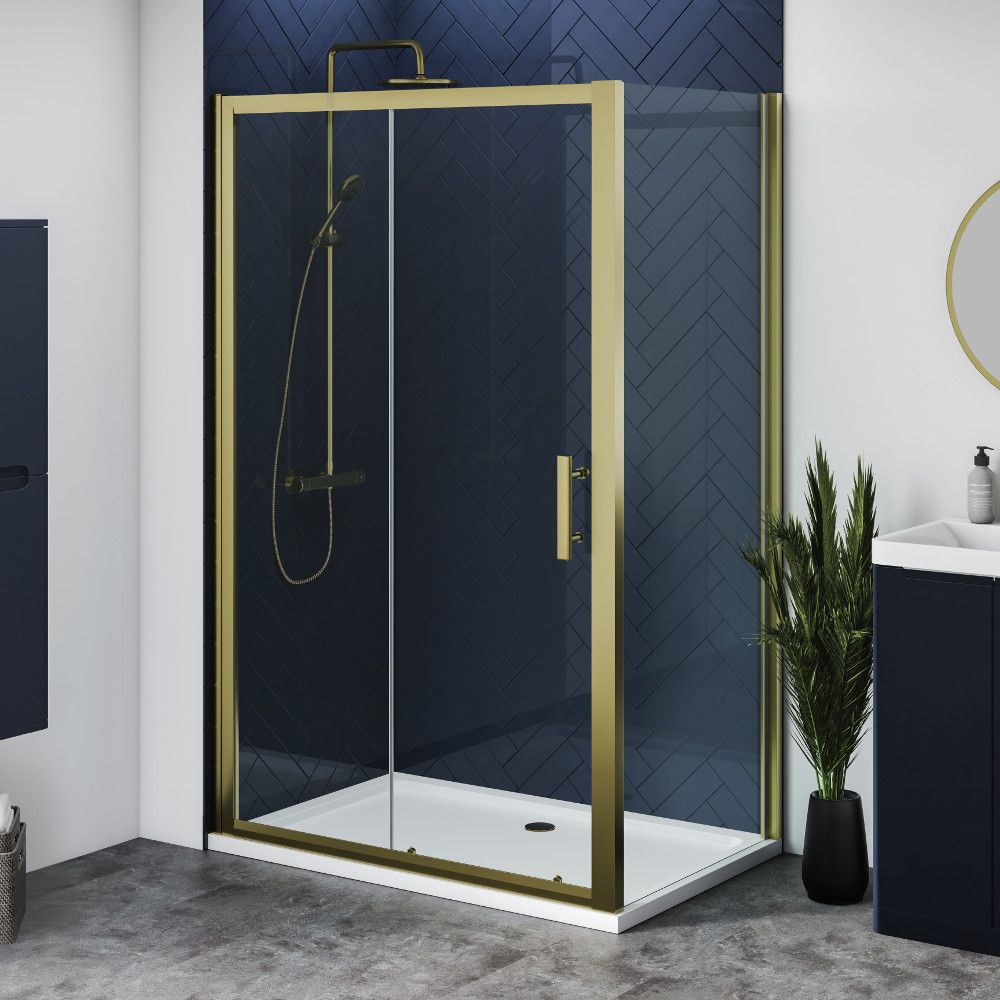 Alexa Brushed Brass 6mm Single Sliding Shower Door 1100mm x 1900mm High