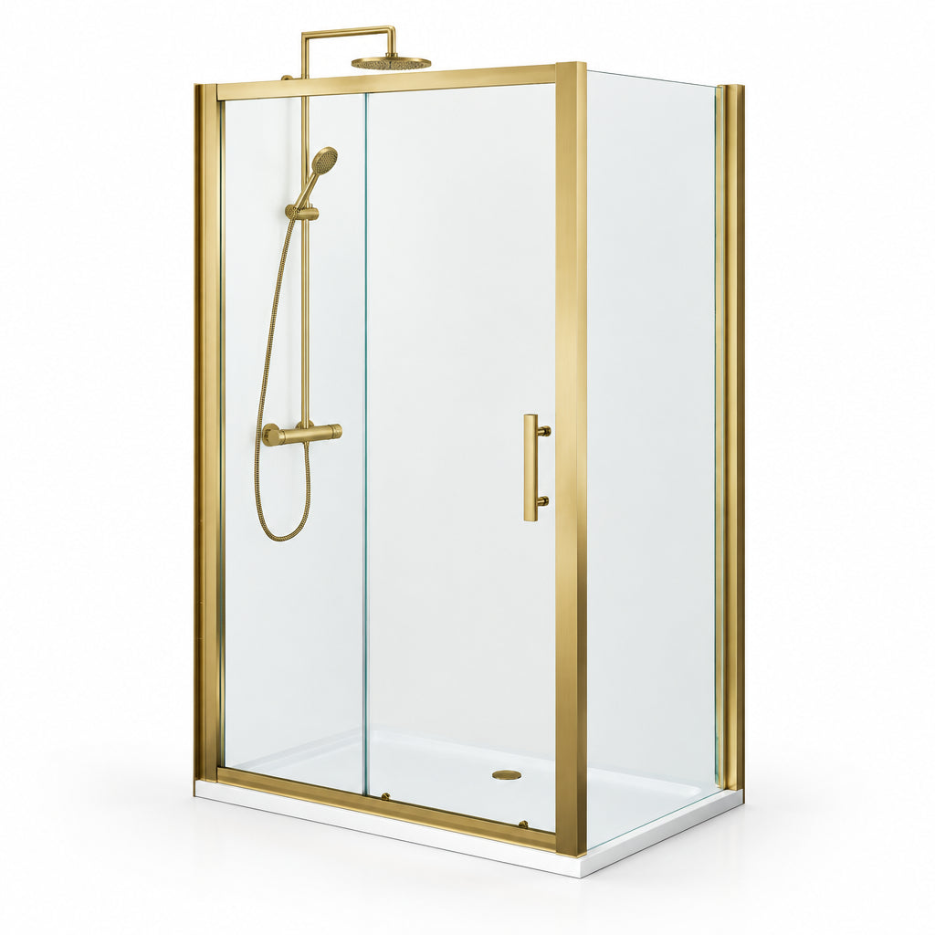 Alexa Brushed Brass 6mm Single Sliding Shower Door 1100mm x 1900mm High