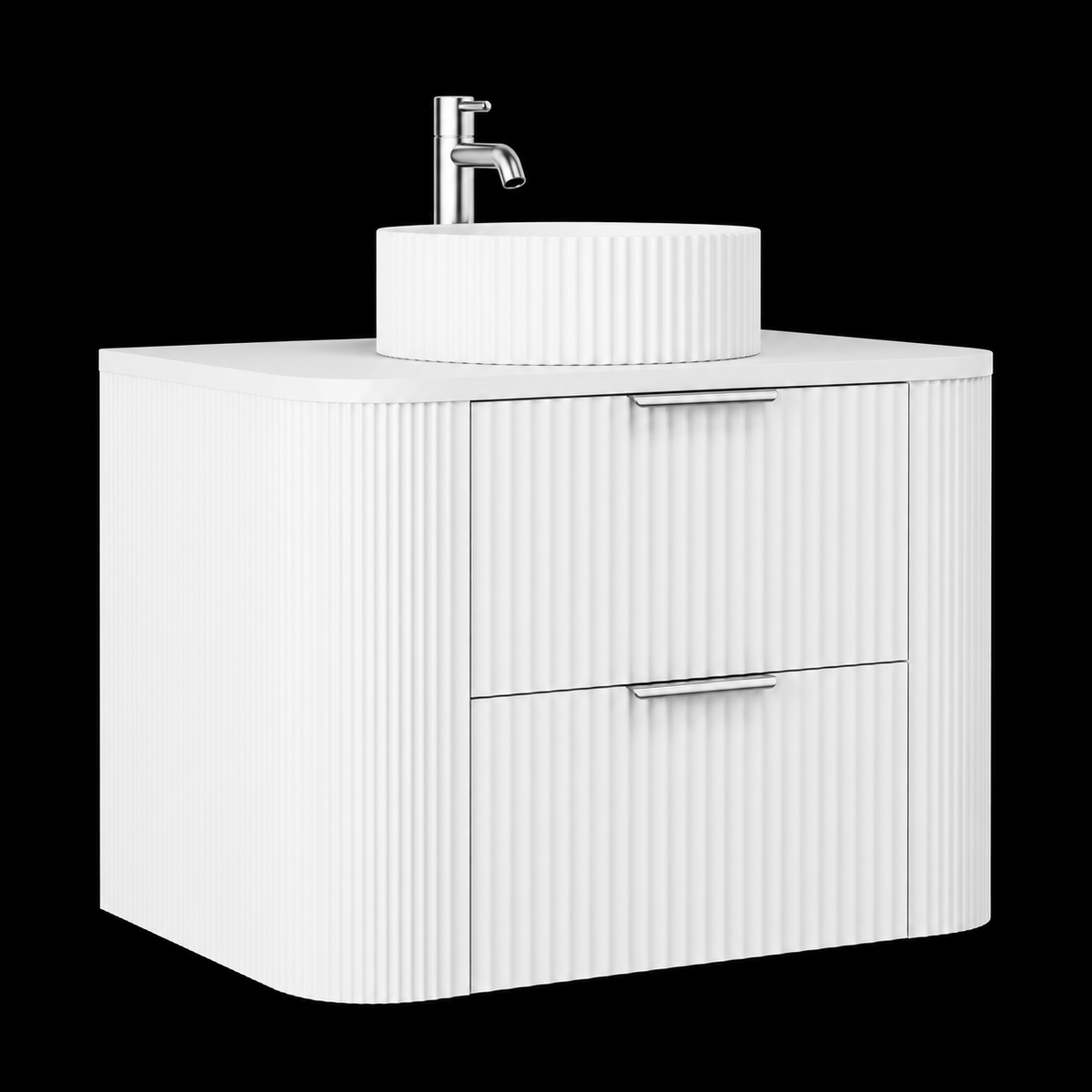 750mm Curved Fluted Wall-Hung Vanity Unit with Worktop, Art Basin