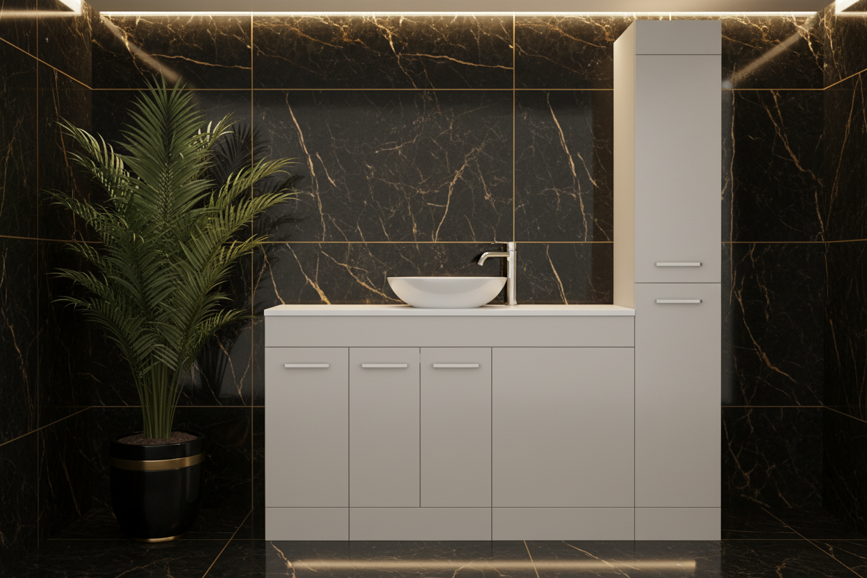 Light grey fitted kitchen cabinet