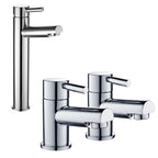 Clapham Tall Basin Mixer Tap in Chrome & Pair of Bath Taps