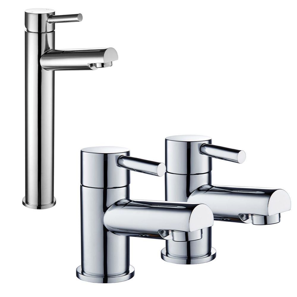Clapham Tall Basin Mixer Tap in Chrome & Pair of Bath Taps