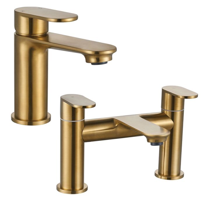 Preston Bath Filler & Basin Mixer Tap Brushed Gold
