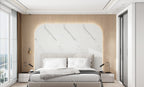 SolidStyle Carrera white marble effect waterproof wall panel as a bedroom headboard feature wall
