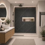 SolidStyle Dunfermline dark marble effect waterproof wall panel in a modern bathroom shower niche