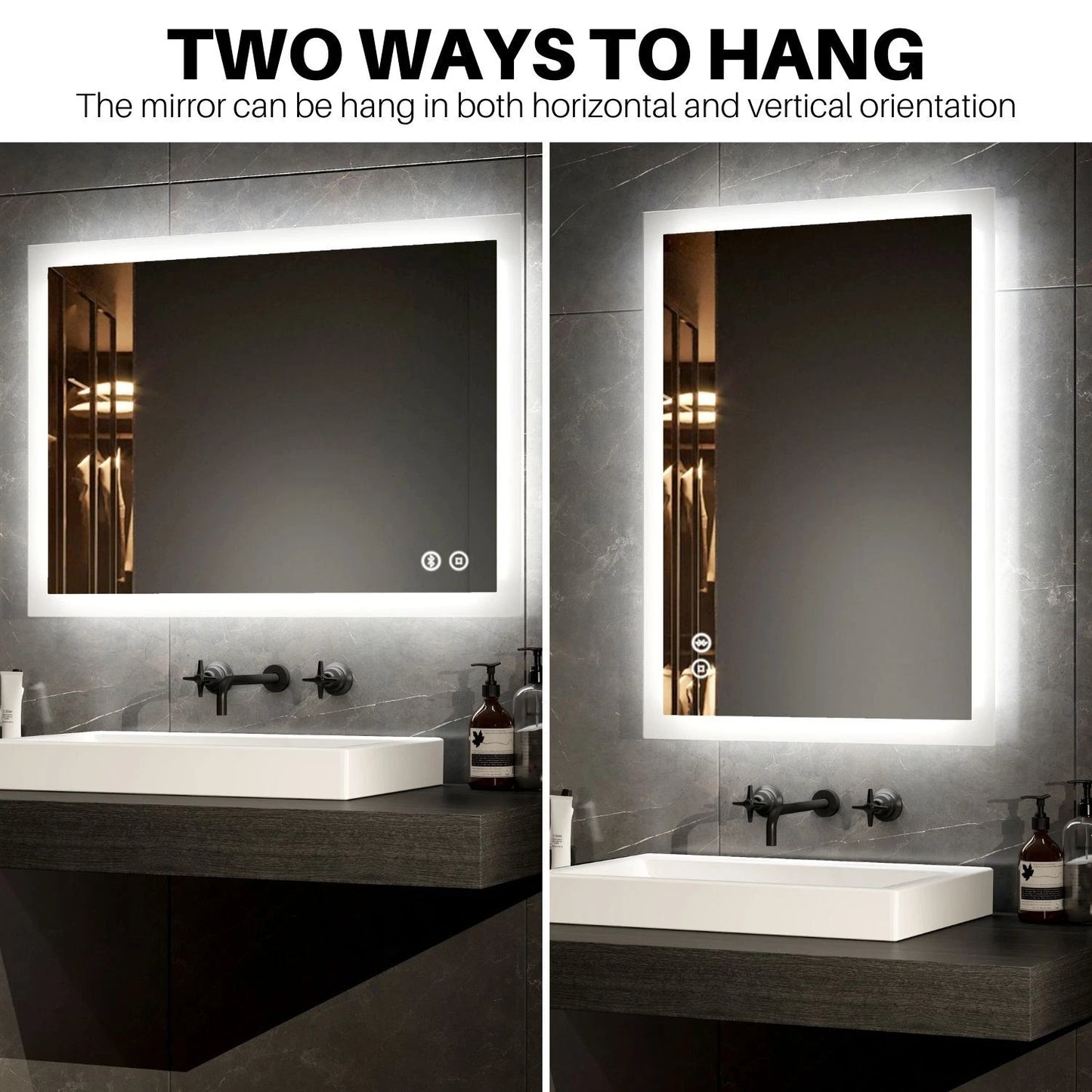 500x700 mm LED Mirror with Bluetooth & Shaver Socket Anti Fog Horizontal /Vertical