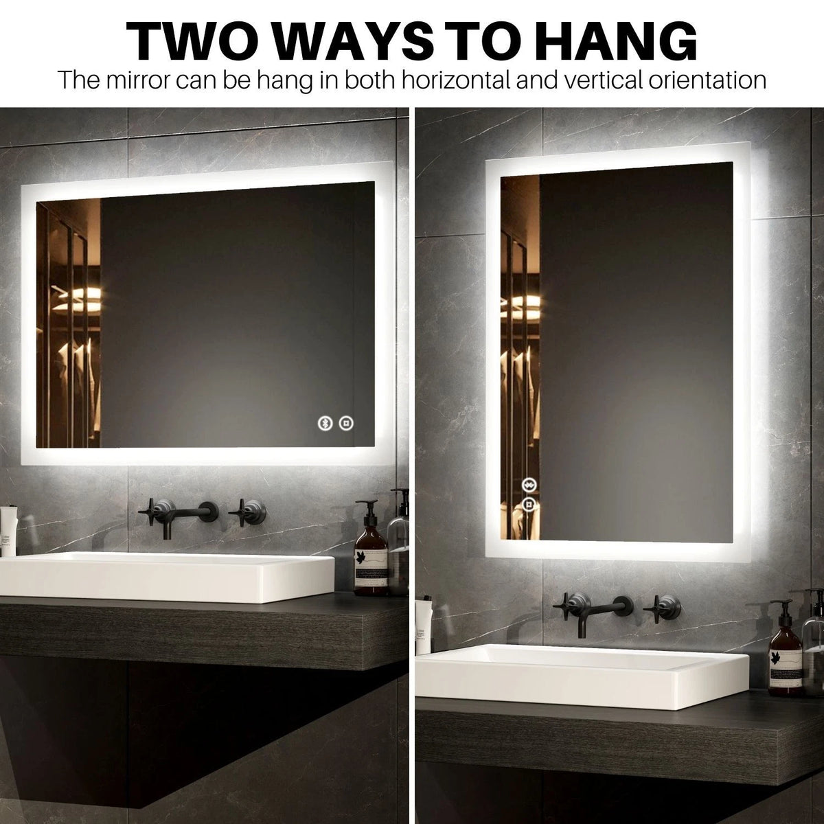 500x700 mm LED Mirror with Bluetooth & Shaver Socket Anti Fog Horizontal /Vertical