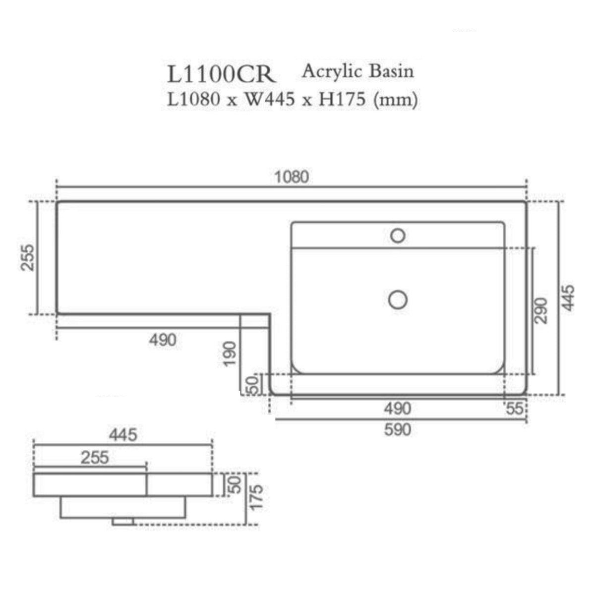 1080mm Acrylic Basin with Worktop