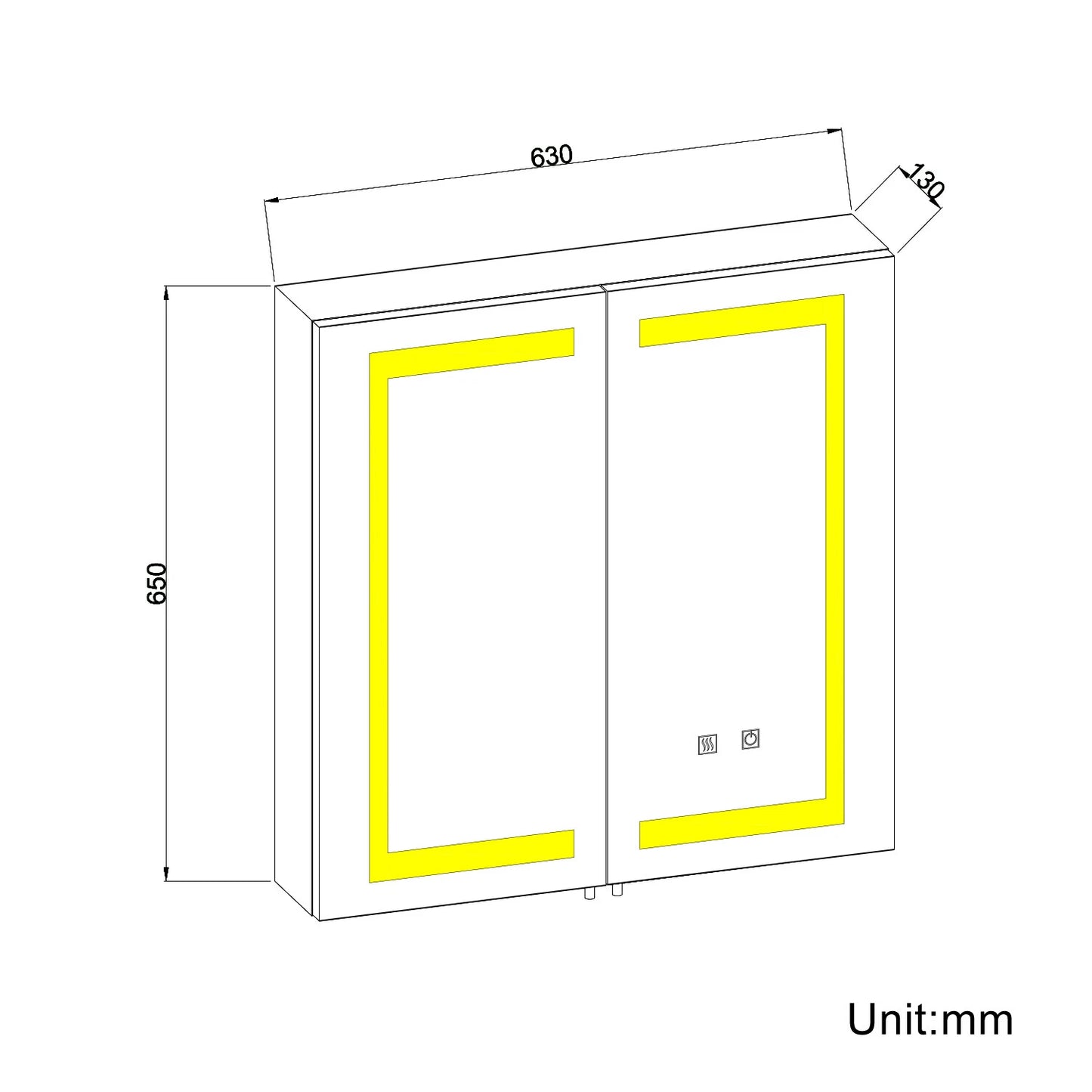 630mm Double Door LED Mirror cabinet  Shaver Socket Anti Fog Horizontal