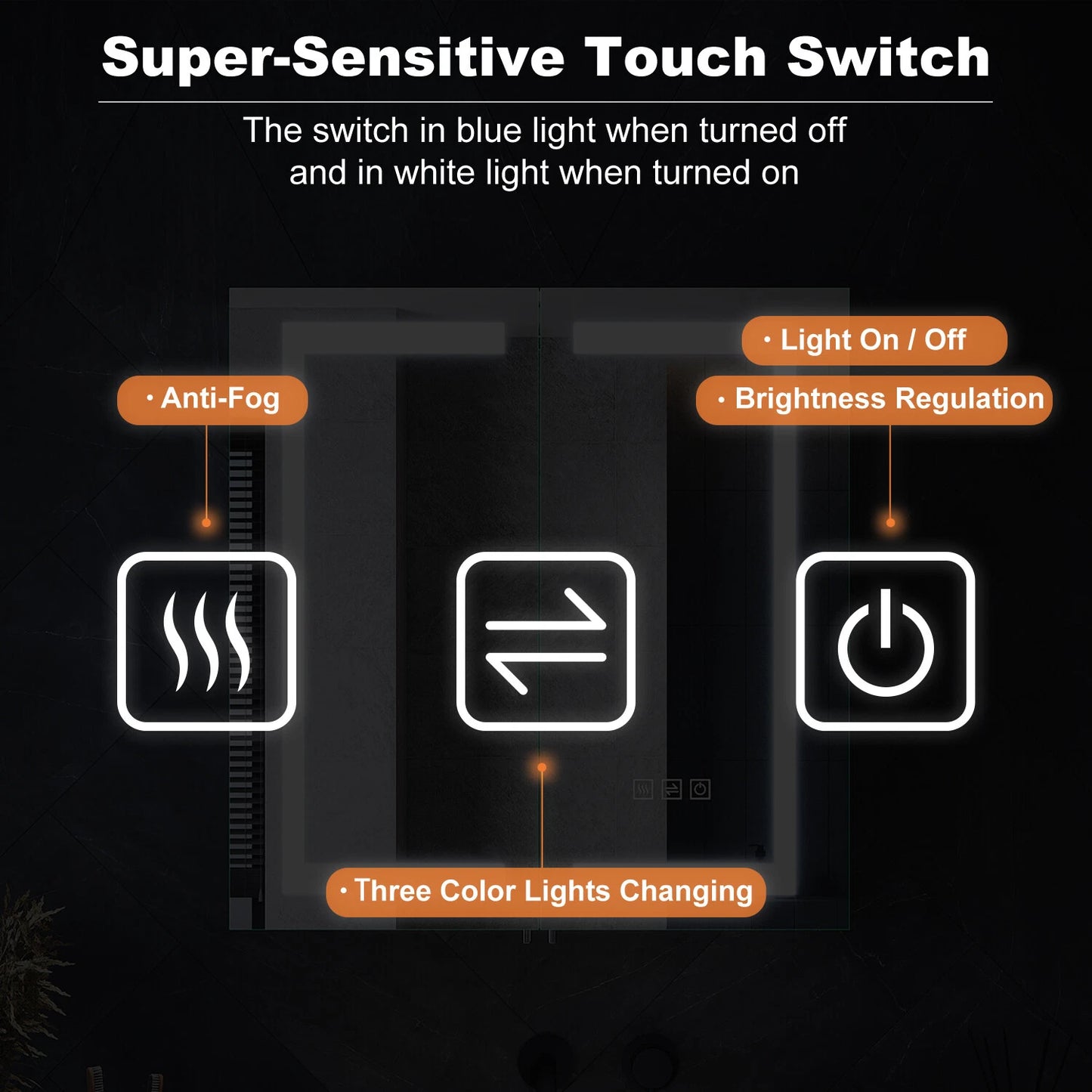 630mm Double Door LED Mirror cabinet  Shaver Socket Anti Fog Horizontal