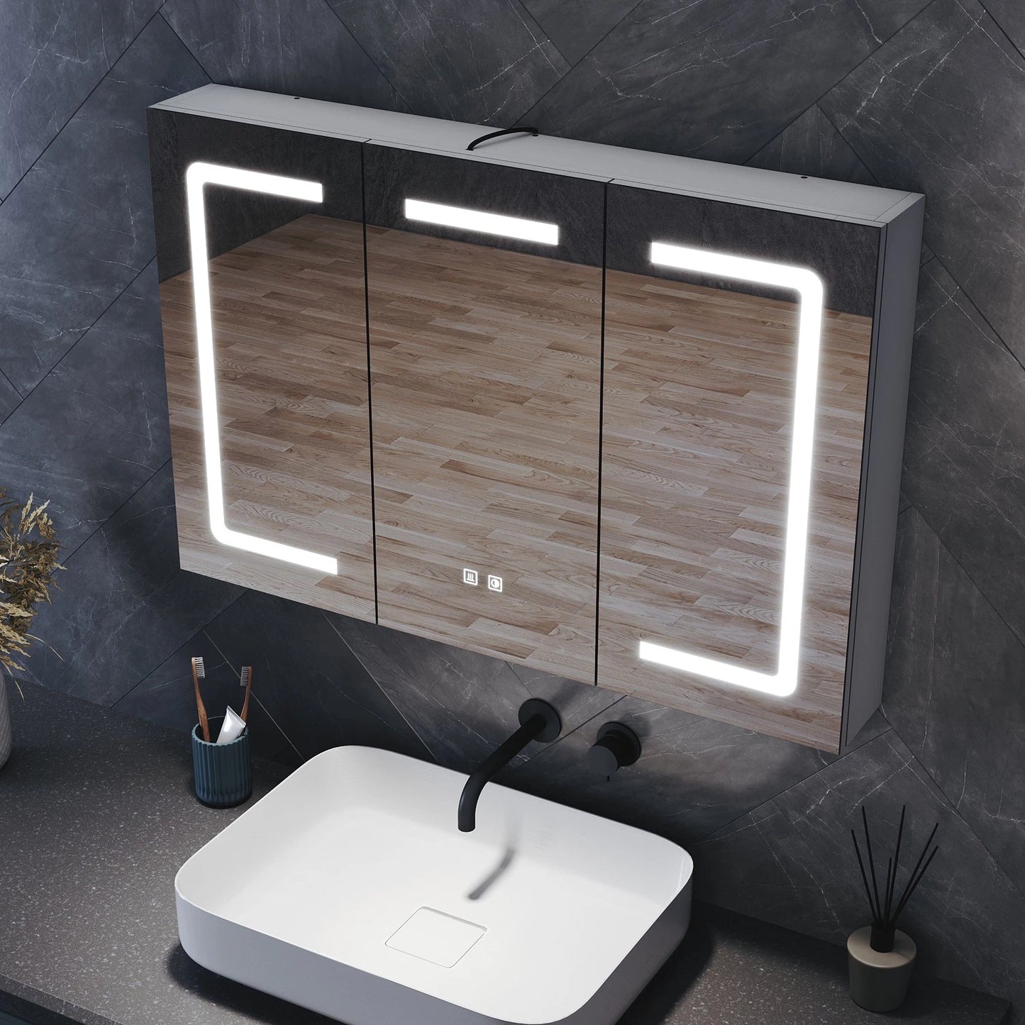 900mm LED Mirror cabinet  Shaver Socket Anti Fog Horizontal