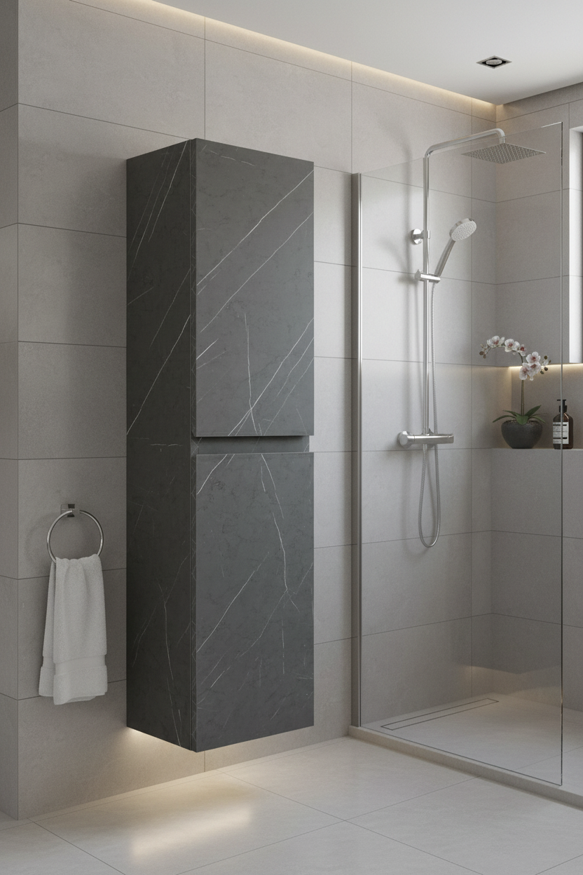 Wall-Hung Marble Grey Wall Cabinet